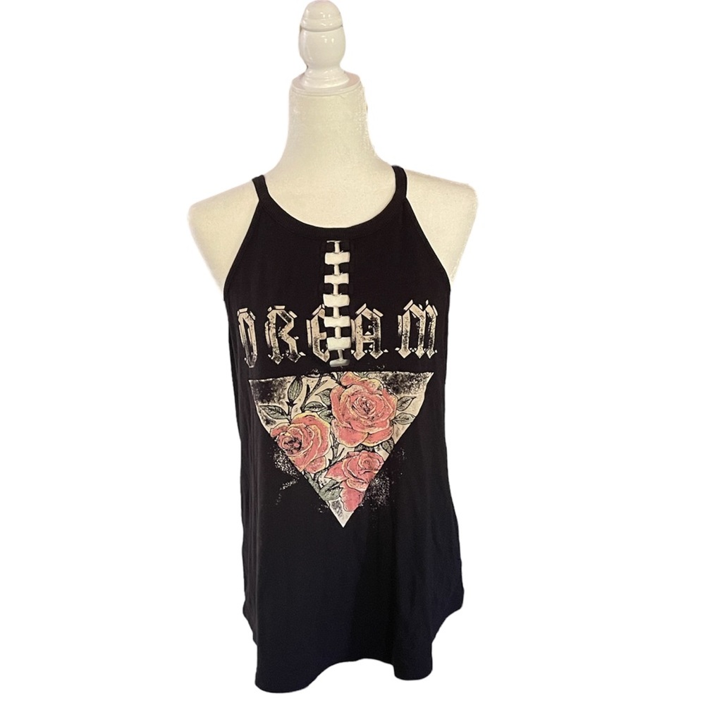 torrid Black Graphic Tank with Pink Rose Triangle
